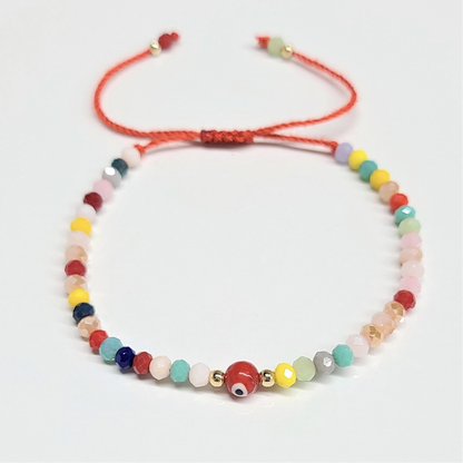Protection Bracelet - Red String Evil Eye w/ Faceted Beads
