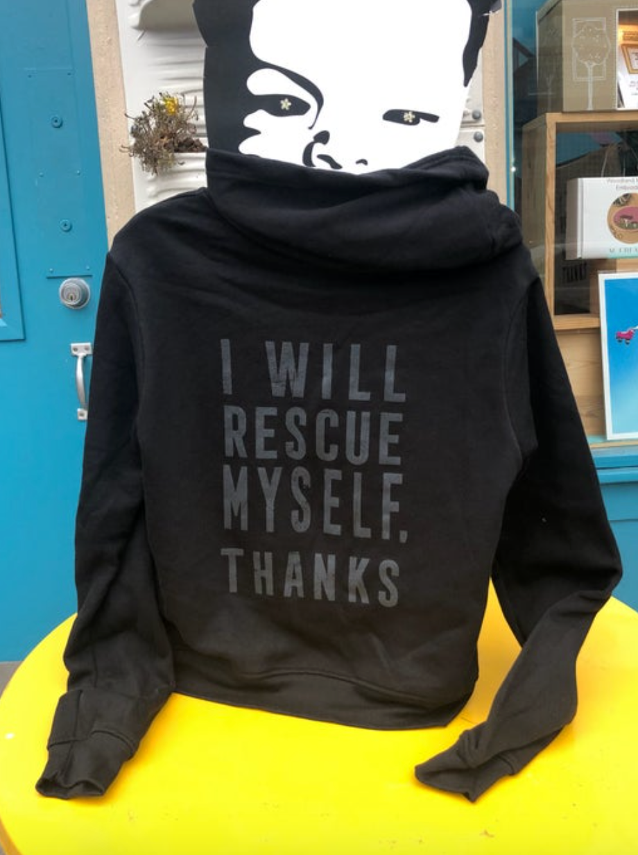 UB Hoodie - I Will Rescue Myself, Thanks Black Feminine Zip (Ugly Baby)
