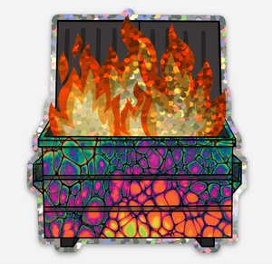Bespattered Facade Neon Dumpster Fire Holographic Glitter Sticker