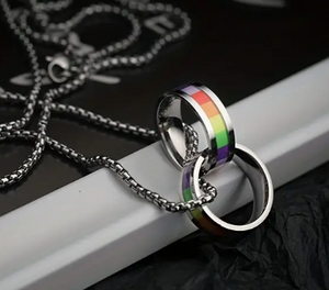 Stainless Steel Rainbow Double Ring LGBTQ Pride Necklace