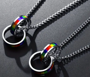 Stainless Steel Rainbow Double Ring LGBTQ Pride Necklace