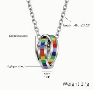 Stainless Steel Rainbow Double Ring LGBTQ Pride Necklace