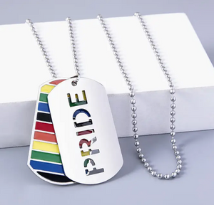 Pride "Dog Tags" Style Necklace – Rainbow Flag Stainless Steel Pendant (Pride, Love, Equality Designs)