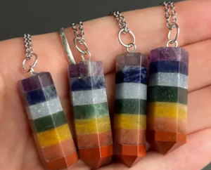 Chakra Crystal Necklace – 7-Layer Healing Pendant on Chain & Cord (1" Stone)