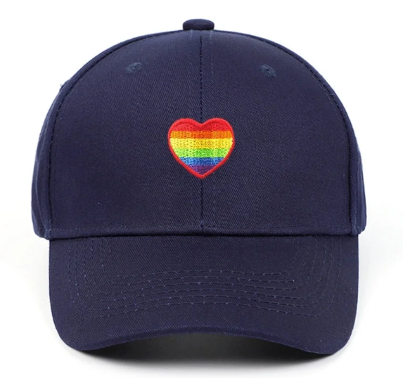 🌈 Pride Heart Embroidered Baseball Cap – Unisex Adjustable Hat (Navy Blue or Black)