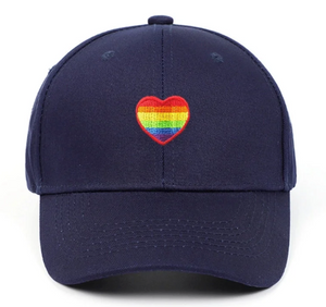 🌈 Pride Heart Embroidered Baseball Cap – Unisex Adjustable Hat (Navy Blue or Black)