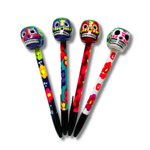 Hand-Painted Sugar Skull Ceramic Floral Pen - Unique Mexican Design - Mexico