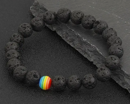 Lava Stone Beads LGBTQ Pride Rainbow Bracelet