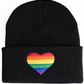 LGBTQ+ Pride Knit Beanie Hat – For Every Identity | Rainbow Heart Winter Beanie | Navy Blue, Red, or Black