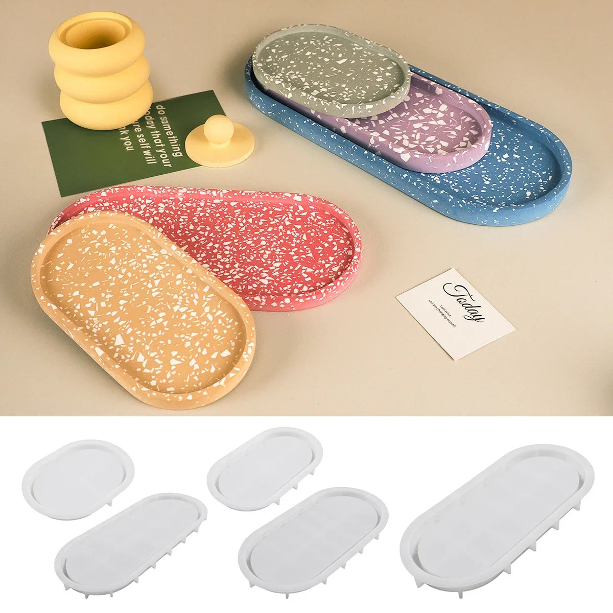 Oval Tray Cement Silicone Mold DIY Jewelry Display Panel Mould Concrete Plaster Resin Crystal Storage Coaster Molds Home Decor