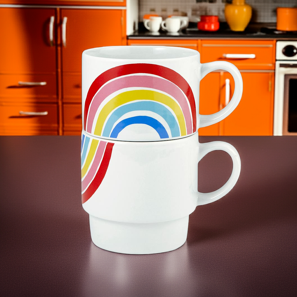 Set of 2 Rainbow Stacking Mugs | Ceramic Mug Set