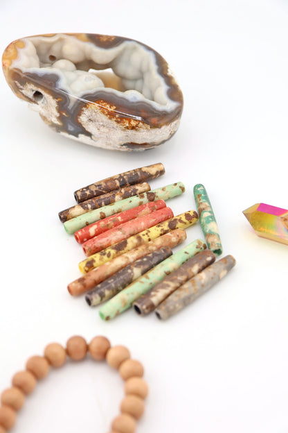 Earthy Speckled 1.25-1.5" HairPipe Bone Beads, 12 Pieces