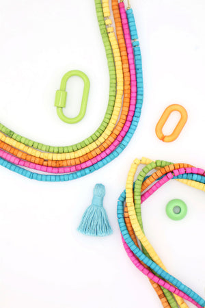 Bead Bundle: Vibrant Pastels Handmade Heishi Bone Beads, 5x3mm, 5 Strands & Colors, 400+ Beads