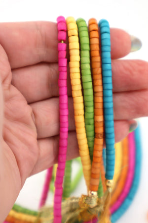 Bead Bundle: Vibrant Pastels Handmade Heishi Bone Beads, 5x3mm, 5 Strands & Colors, 400+ Beads