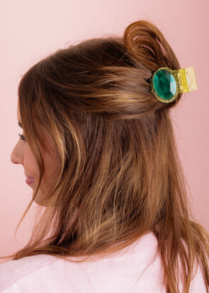 Gold Green Gemstone Claw Clip