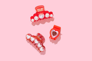 Red + Pearl Claw Clip