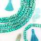 Mermaid Bone Beads: Carved Teal Barrel Tube Beads, 8x12mm