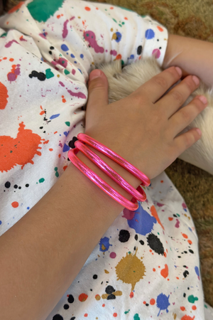 Fluo Pink Toddler Thai Buddhist Temple Bracelets, Mantra Bangle, Waterproof Jewelry