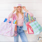 Blue Lattice Oversized Tote with Wallet