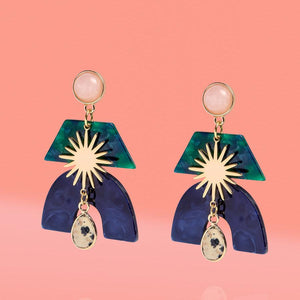 Fatima Statement Glam Mixed Media Earrings Dalmatian Jasper