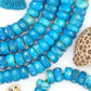 Large Hole Turquoise Blue Carved Donut Shaped Bone Beads, 14x7mm
