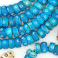 Large Hole Turquoise Blue Carved Donut Shaped Bone Beads, 14x7mm