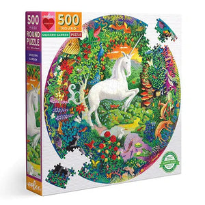 Unicorn Garden 500 Piece Round Jigsaw Puzzle eeBoo