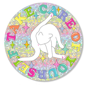 "Take Care of Yourself" Cat Butthole Sticker, 3 in.