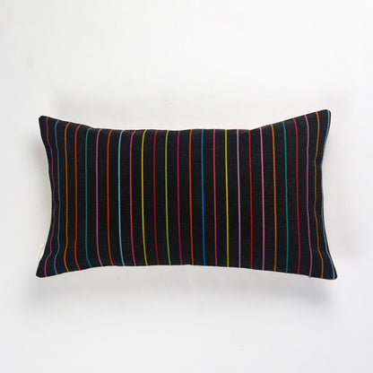 Vintage Washed Black Denim Rainbow Striped Pillow