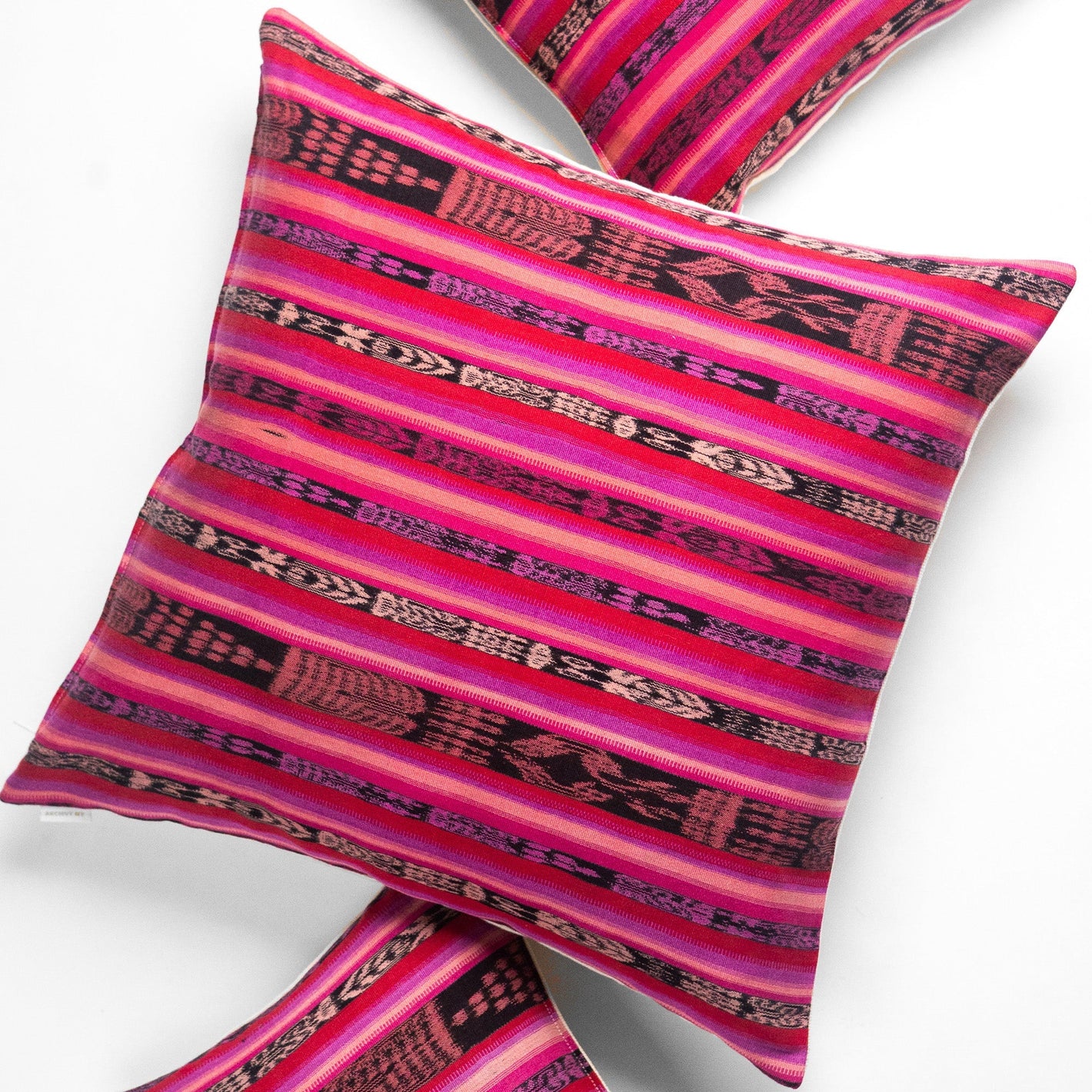 Vintage Magenta, Red and Black Ikat Pillow