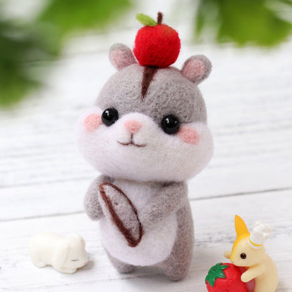 Hamster with Cherry Needle Felting Kit. Wizardi DIY Wool Craft Kit F07N8-128