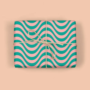 RETRO GREEN WAVE Gift Wrap Sheets