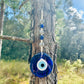 Wall Hanging Evil Eye Nazar Boncuk Mal De Ojo, Modern Boho Style Home Decor -- Silver/Blue/White