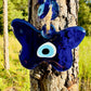 Wall Hanging Macrame Evil Eye Nazar Boncuk Mal De Ojo, Modern Boho Style Home Decor -- Butterfly Amulet with 6 Evil Eyes, Housewarming Gift