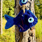 Wall Hanging Macrame Evil Eye Nazar Boncuk Mal De Ojo, Modern Boho Style Home Decor -- Fish Amulet with 6 Evil Eyes, Housewarming Gift