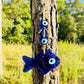 Wall Hanging Macrame Evil Eye Nazar Boncuk Mal De Ojo, Modern Boho Style Home Decor -- Fish Amulet with 6 Evil Eyes, Housewarming Gift