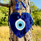 Wall Hanging Macrame Evil Eye Nazar Boncuk Mal De Ojo, Modern Boho Style Home Decor - Heart Shape Amulet with 6 Evil Eyes, Housewarming Gift