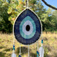 White Tear Drop Crochet Wall Hanging Evil Eye Nazar Boncuk Mal De Ojo Dream Catcher with Feathers, Modern Boho Style Home Decor