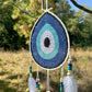 White Tear Drop Crochet Wall Hanging Evil Eye Nazar Boncuk Mal De Ojo Dream Catcher with Feathers, Modern Boho Style Home Decor