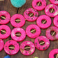 Magenta Tribal Donut: Hand Painted Beads, 25mm, 8 pieces