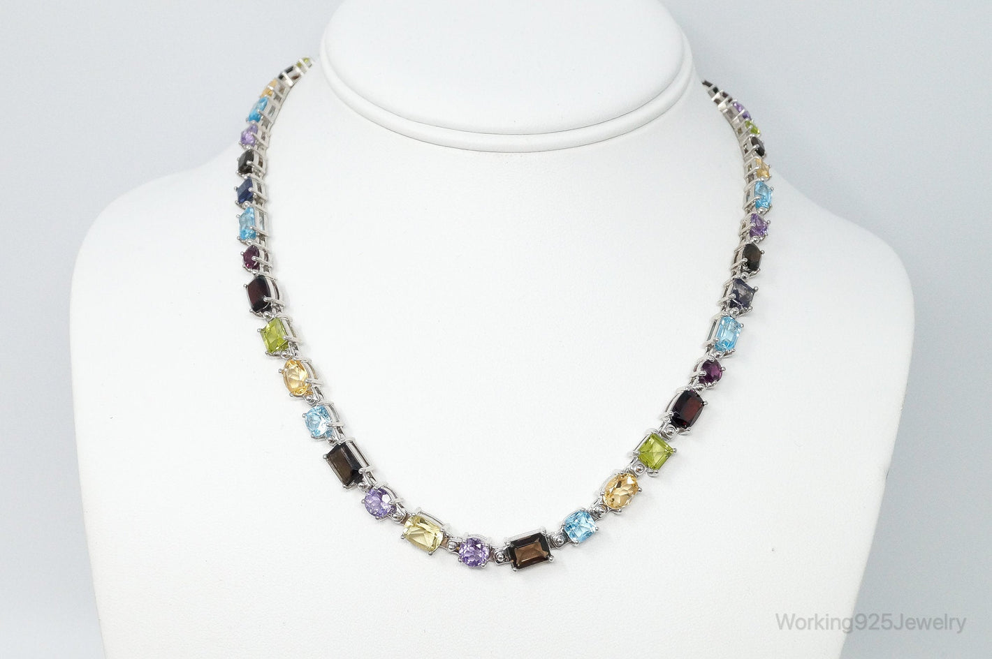 Vintage Multi Stone Sterling Silver Necklace
