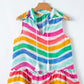 Rose Red Rainbow Stripes Ruffled Hem Drawstring V Neck Tank Top