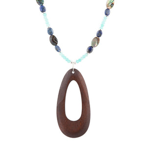 Ajo Blue Abalone and Amazonite Wood Pendant Necklace