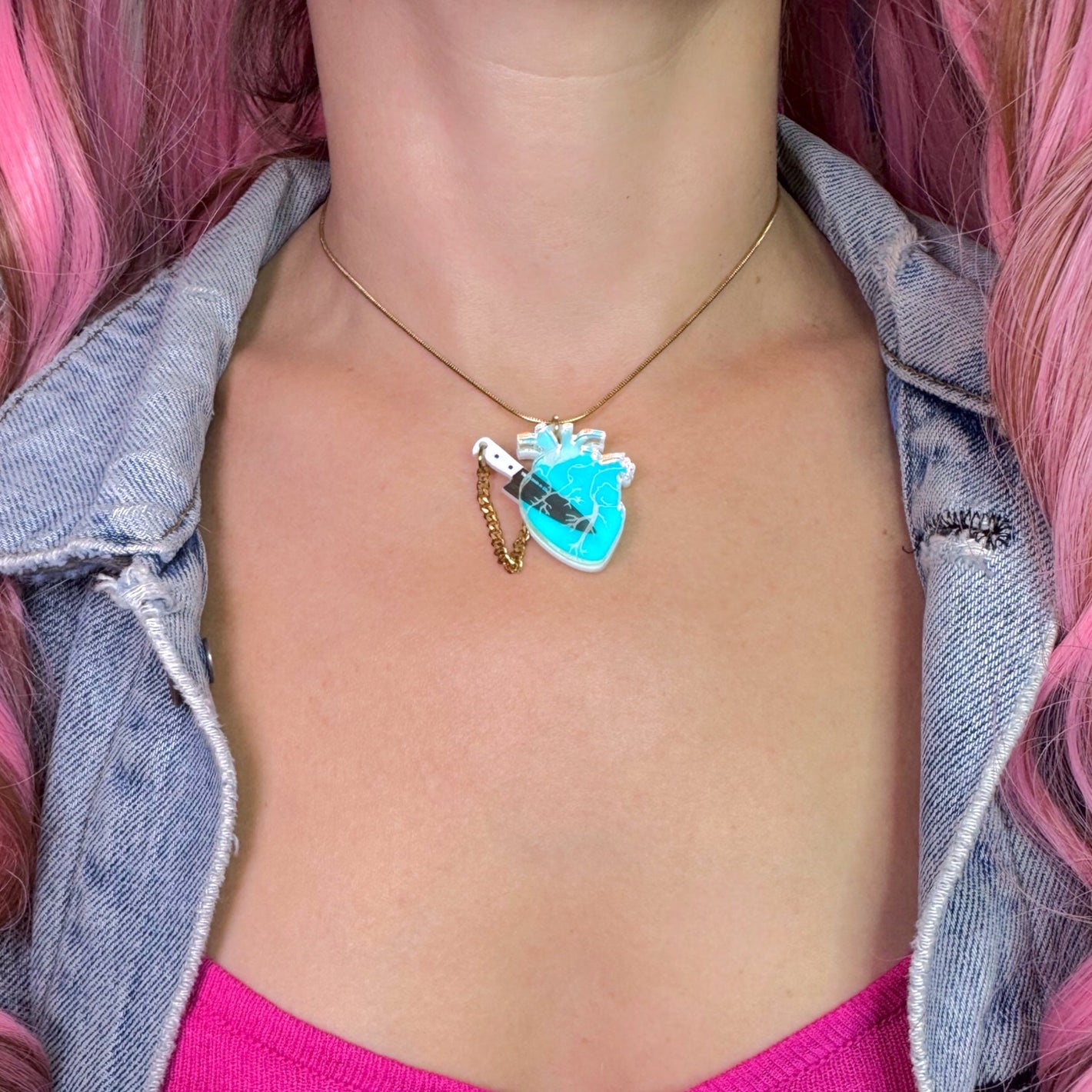 Last Chance! Chopped Heart Necklace - Dreamy Iridescent