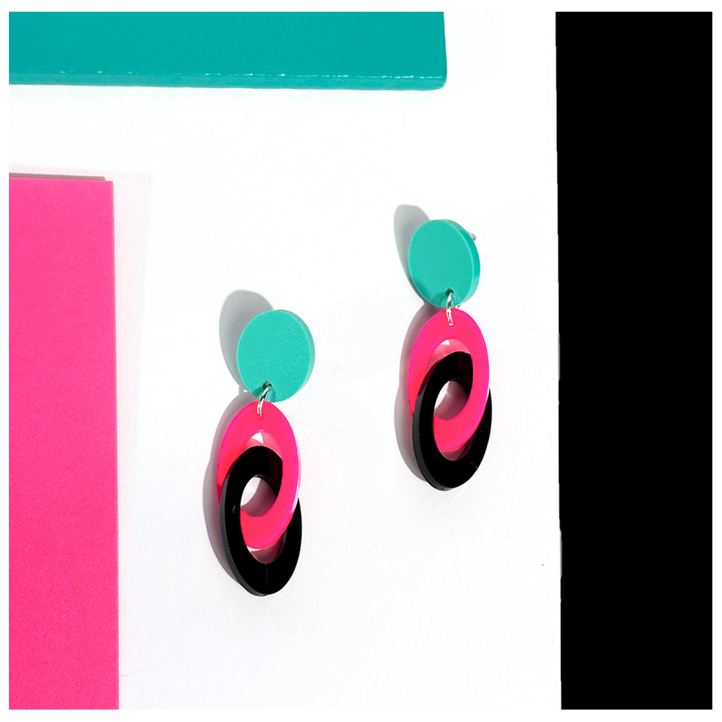 Chunky Colorblock Link Earrings - Assorted Colors