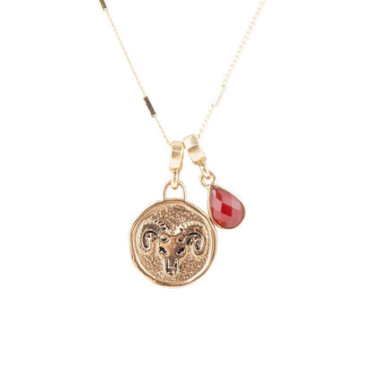 Aries - Zodiac Red Carnelian Golden Charm Necklace