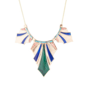 Art Deco Colorful Inlaid Golden Statement Necklace