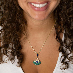 Art Deco Colorful Inlay Golden Pendant Necklace