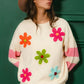 BiBi Colorful Floral Patched Sweater With Striped Sleeves