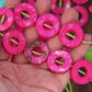 Magenta Tribal Donut: Hand Painted Beads, 25mm, 8 pieces